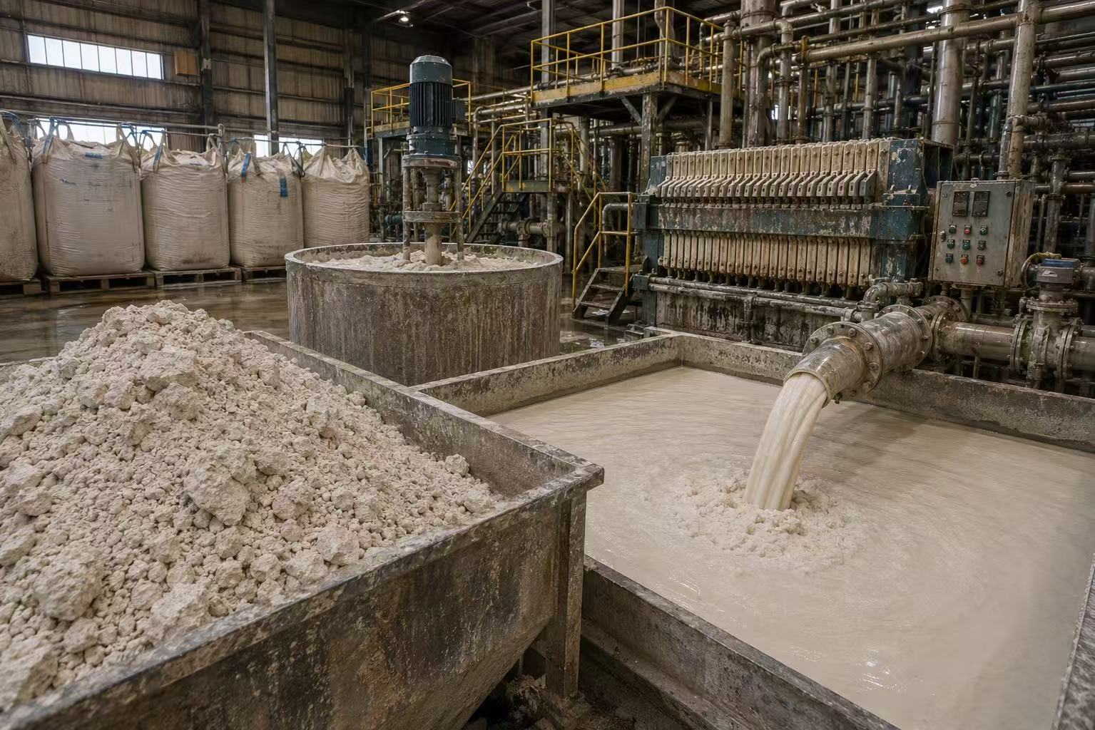 Ceramic slurry, kaolin and building materials