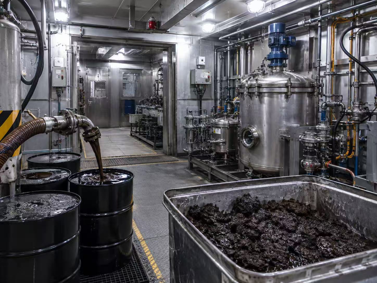 Organic-solvent sludge in explosion-proof workshops